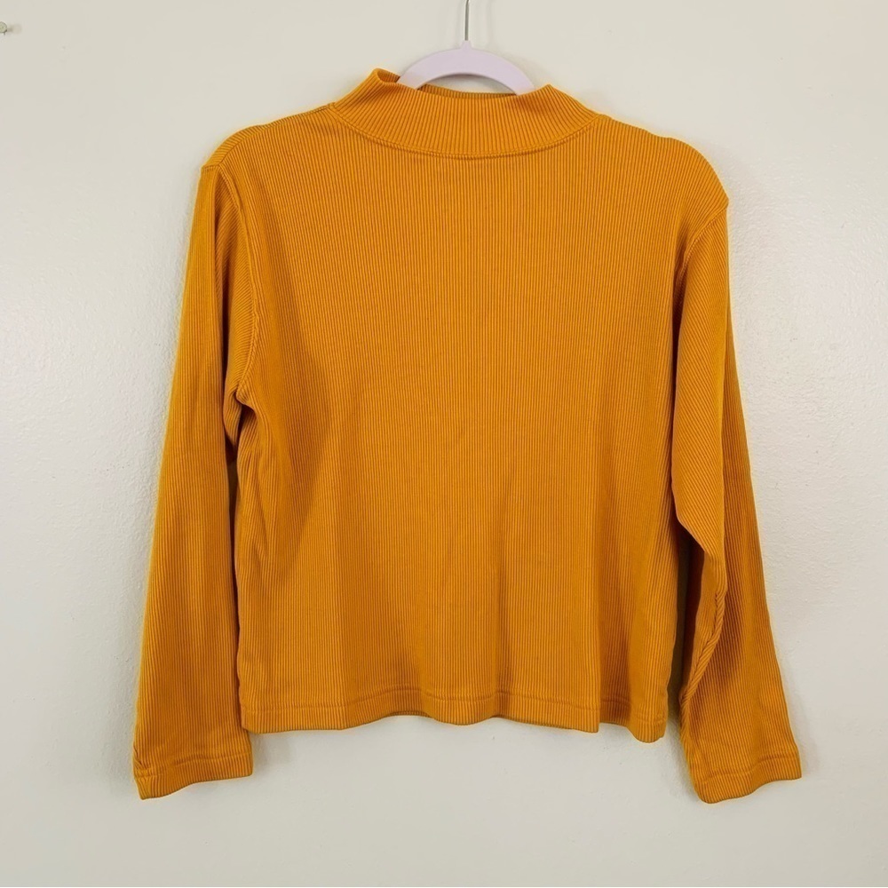 𝅺VINTAGE 90s Paris Sports Club Mustard Ribbed Mock Neck Shirt Size Large - Picture 3 of 5